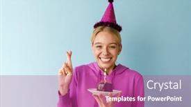  Presentation with pastel pink - Amazing slide deck having pretty-young-happy-woman-wearing backdrop and a coral colored foreground