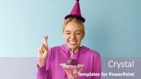  Presentation with pastel pink - PPT theme consisting of pretty-young-happy-woman-wearing background and a coral colored foreground