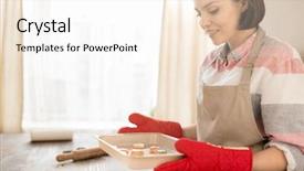  Presentation with apron - PPT layouts having pretty young housewife in apron background and a white colored foreground