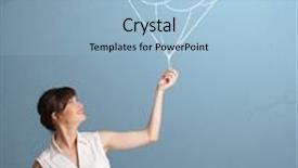  Presentation with balloon - PPT theme consisting of pretty young lady holding a cloud balloon drawing background and a light blue colored foreground