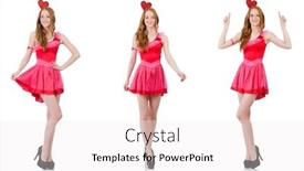  Presentation with pink white - Theme with pretty young model in mini pink dress isolated on white background and a sky blue colored foreground