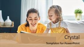  Presentation with family reading - Presentation design with pretty young mother reading background and a coral colored foreground