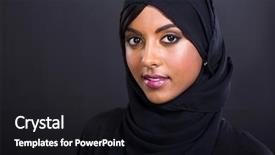  Presentation with muslim balinese - Audience pleasing slide deck consisting of pretty young muslim woman head backdrop and a black colored foreground