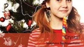  Presentation with lolly - PPT theme featuring pretty young redhair woman holding lolly pop christmas tree background and a red colored foreground