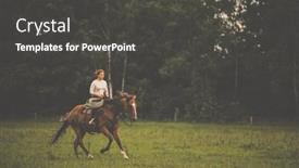  Presentation with horse - Presentation theme having pretty-young-redhead-woman background and a dark gray colored foreground