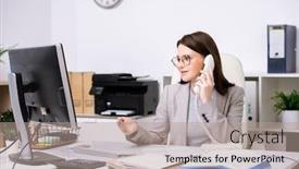  Presentation with secretary - Slide set featuring pretty-young-secretary-sitting background and a coral colored foreground