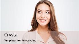  Presentation with wind energy close up portrait - Beautiful slide deck featuring pretty young smiling girl thinking backdrop and a coral colored foreground