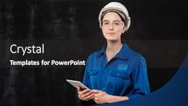  Presentation with isolation - Colorful slides enhanced with pretty-young-specialist-in-hardhat backdrop and a dark gray colored foreground