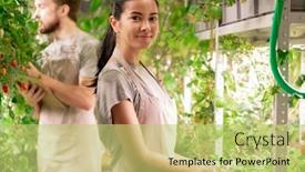  Presentation with greenhouse - Cool new slides with pretty-young-successful-gardener backdrop and a yellow colored foreground