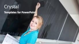  Presentation with chalkboard - Presentation theme enhanced with pretty-young-teacher-writing background and a dark gray colored foreground