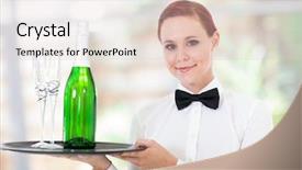  Presentation with waitress - Audience pleasing presentation theme consisting of pretty young waitress serving champagne in restaurant backdrop and a lemonade colored foreground