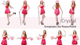  Presentation with wizard - Slide deck having pretty young wizard in mini pink dress isolated on white background and a lemonade colored foreground