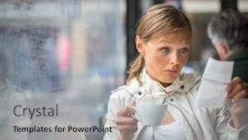  Presentation with restaurant - Amazing slide set having pretty-young-woman-baffled backdrop and a light gray colored foreground