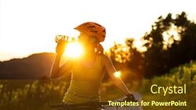 Presentation with active lifestyle - PPT theme consisting of pretty-young-woman-biking background and a tawny brown colored foreground
