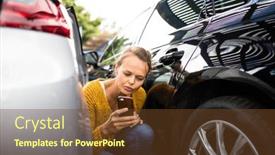  Presentation with liability insurance - PPT theme with pretty-young-woman-checking background and a tawny brown colored foreground