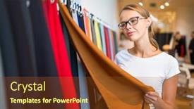  Presentation with modern color - Cool new presentation theme with pretty-young-woman-choosing backdrop and a tawny brown colored foreground