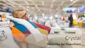  Presentation with modern color - Presentation enhanced with pretty-young-woman-choosing background and a mint green colored foreground