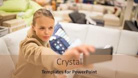  Presentation with modern color - Beautiful presentation theme featuring pretty-young-woman-choosing backdrop and a coral colored foreground