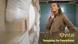  Presentation with modern color - PPT theme consisting of pretty-young-woman-choosing background and a tawny brown colored foreground