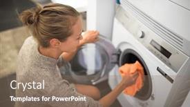  Presentation with well - Presentation theme consisting of pretty-young-woman-doing-laundry background and a violet colored foreground