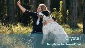  Presentation with selfie - Presentation design featuring pretty-young-woman-doing-selfie background and a ocean colored foreground