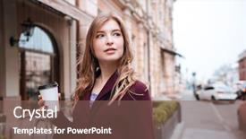  Presentation with city street - Colorful slide deck enhanced with pretty young woman drinking coffee backdrop and a  colored foreground