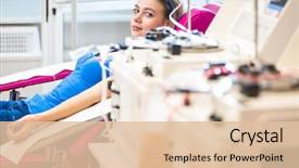  Presentation with blood - Colorful presentation theme enhanced with pretty young woman giving blood backdrop and a lemonade colored foreground