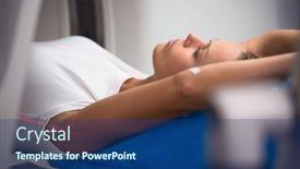  Presentation with examination - Presentation theme consisting of pretty-young-woman-going-through background and a ocean colored foreground