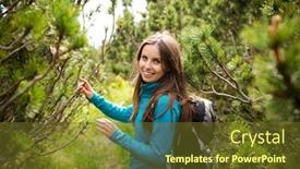  Presentation with hiking - Colorful theme enhanced with pretty-young-woman-hiking-outdoors backdrop and a tawny brown colored foreground