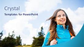  Presentation with hiking - Audience pleasing slides consisting of pretty-young-woman-hiking-outdoors backdrop and a sky blue colored foreground