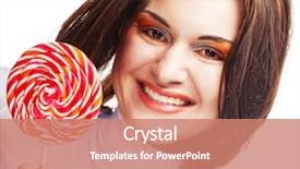  Presentation with lolly - Cool new PPT layouts with pretty young woman holding lolly pop isolated on white backdrop and a coral colored foreground