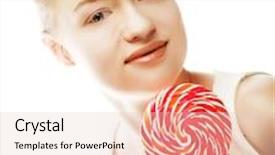  Presentation with lolly - Amazing slide set having pretty young woman holding lolly pop isolated on white backdrop and a lemonade colored foreground