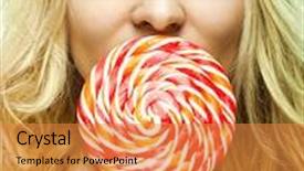  Presentation with lolly - Slides consisting of pretty young woman holding lolly pop isolated on white background and a gold colored foreground