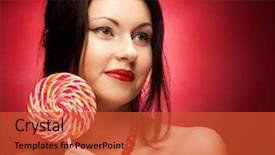  Presentation with lolly - Colorful presentation theme enhanced with pretty young woman holding lolly pop over red background backdrop and a red colored foreground