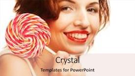  Presentation with lolly - PPT theme with pretty young woman holding lolly pop isolated on white background and a lemonade colored foreground
