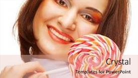  Presentation with lolly - Theme with pretty young woman holding lolly pop isolated on white background and a coral colored foreground