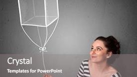  Presentation with cube - Slides having pretty young woman holding a drawn cube balloon background and a gray colored foreground