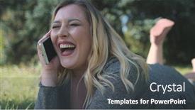  Presentation with emotions - Cool new theme with pretty-young-woman-laugh-smartphone backdrop and a dark gray colored foreground