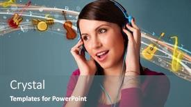  Presentation with music instruments - Audience pleasing slide deck consisting of pretty young woman listening to music instruments concept backdrop and a ocean colored foreground