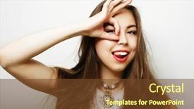  Presentation with binocular - Slide deck consisting of pretty young woman looking for something with wide open eyes and imaginary binocular background and a tawny brown colored foreground