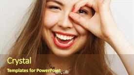  Presentation with binocular - Presentation featuring pretty young woman looking for something with wide open eyes and imaginary binocular background and a tawny brown colored foreground