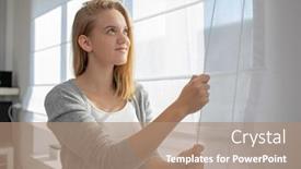  Presentation with apartment - Slides consisting of pretty-young-woman-lowering background and a coral colored foreground