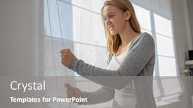  Presentation with interior - Colorful slides enhanced with pretty-young-woman-lowering backdrop and a gray colored foreground