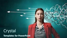 Presentation with decision making - Audience pleasing PPT theme consisting of pretty young woman making decision with arrows coming out of her head backdrop and a ocean colored foreground