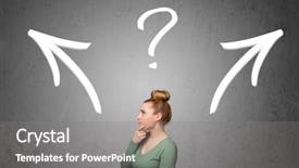  Presentation with decision making - Presentation theme featuring pretty young woman making background and a gray colored foreground