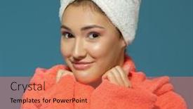  Presentation with youth - Presentation theme enhanced with pretty-young-woman-morning-procedures background and a coral colored foreground