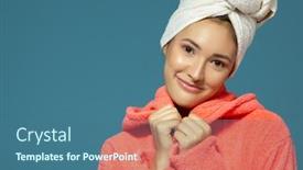  Presentation with anti aging - Audience pleasing presentation theme consisting of pretty-young-woman-morning-procedures backdrop and a ocean colored foreground