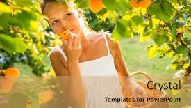  Presentation with young woman diagnosis of sti - Amazing PPT theme having pretty young woman picking apricots backdrop and a yellow colored foreground