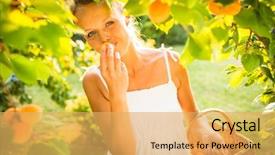  Presentation with summer event - Cool new presentation with pretty young woman picking apricots backdrop and a yellow colored foreground