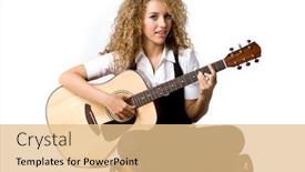  Presentation with acoustic - PPT theme enhanced with pretty young woman playing acoustic guitar on white background background and a coral colored foreground